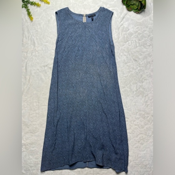 Eileen Fisher Sleeveless Patterned Midi Dress in Slate Blue Womens Large - Picture 2 of 12